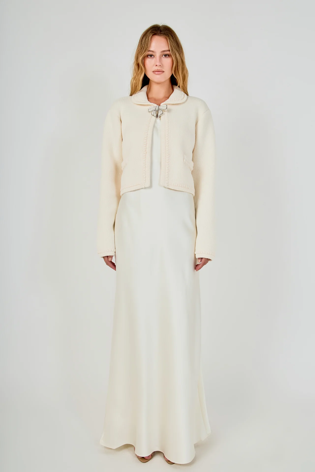 Cardigan Featuring Braided Trim and Bow Accents - vipsense