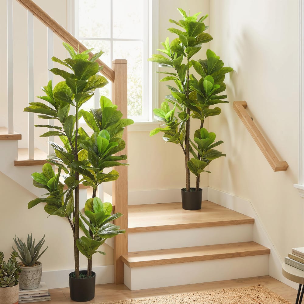 Homcom - Lot de 2 plantes artificielles 150 cm pot en ciment plastique vert