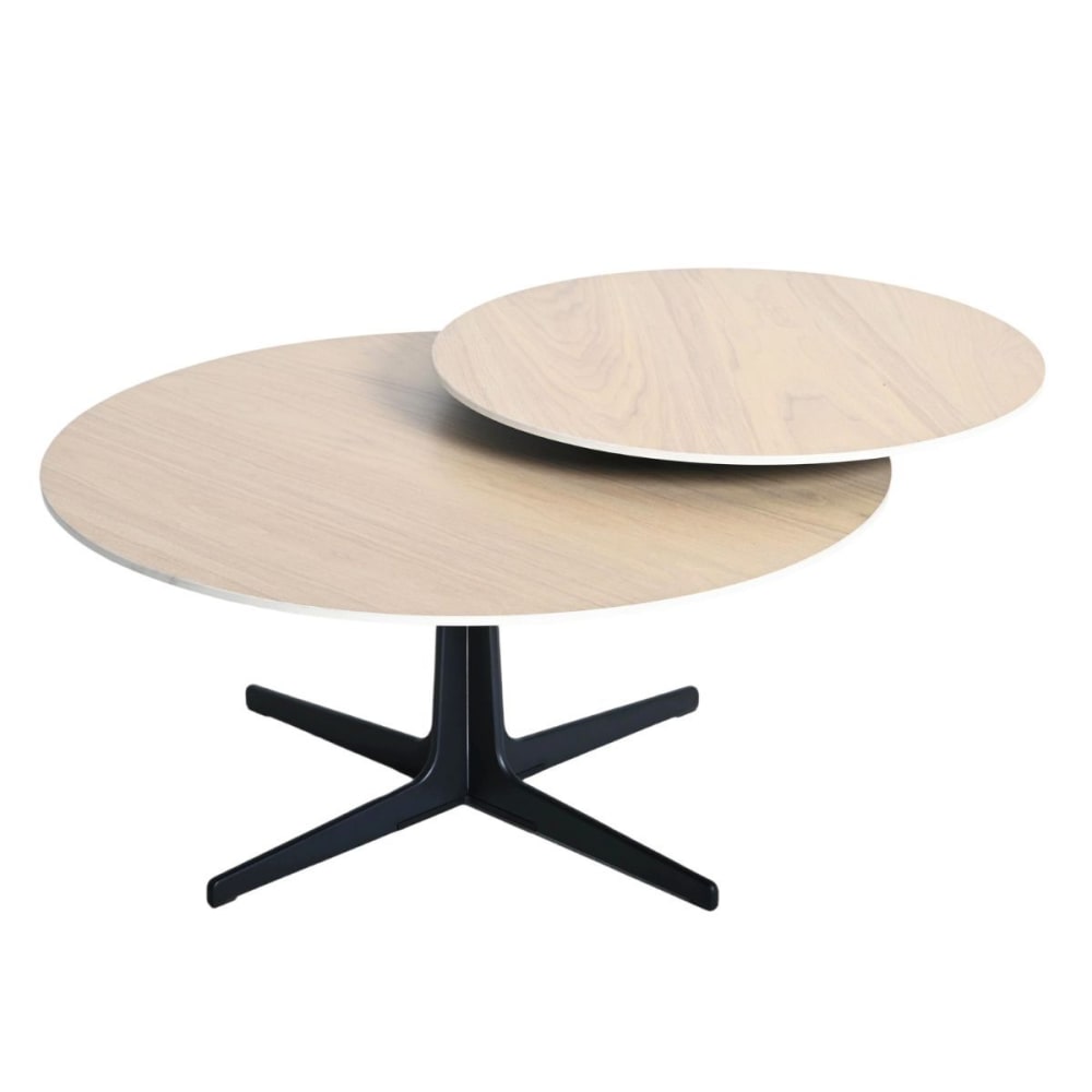Satellit - Table basse ronde plateau pivotant céramique finition chêne