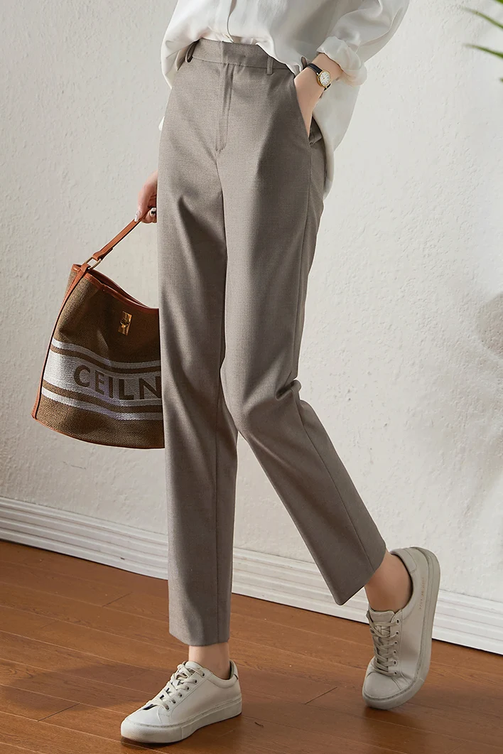Office Style 3/4 Length Straight Pants - gazingly
