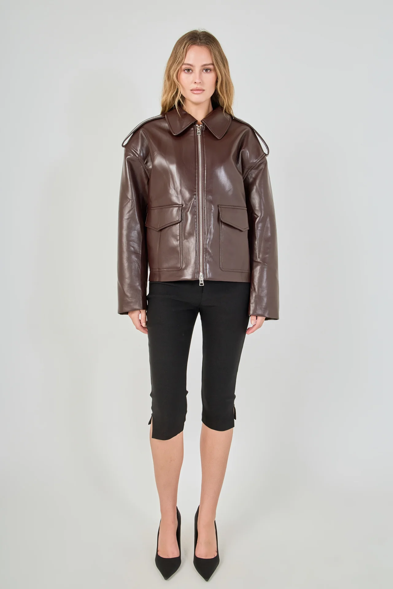 Vegan Leather Oversized Jacket - vipsense