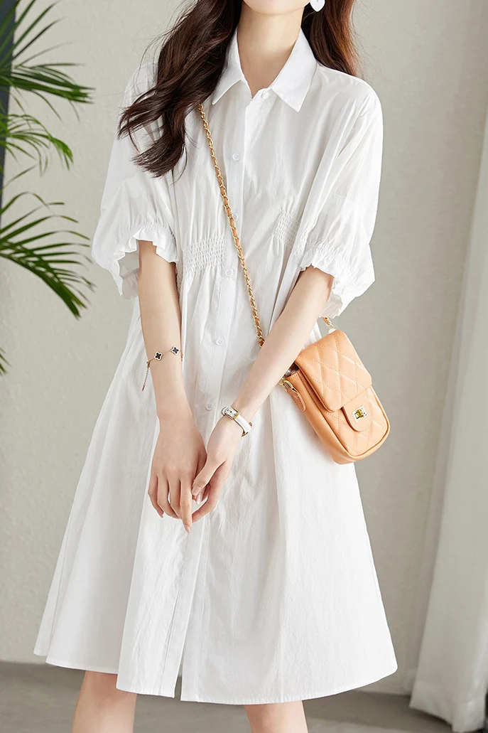 Asymmetrical Pleated Shirt Dress - gazingly