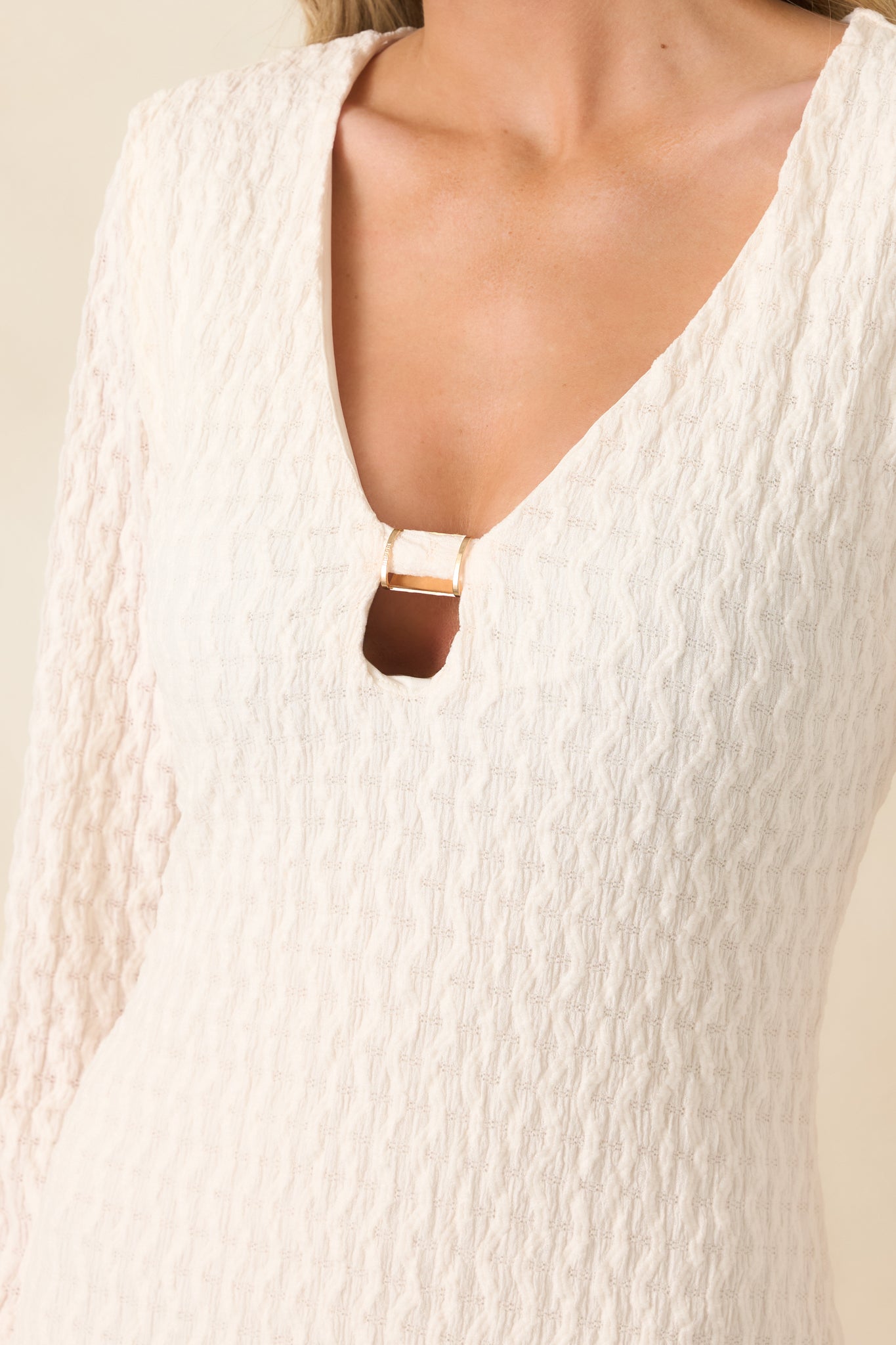 Just a Hint of Glam Ivory Textured Semi-Sheer Long Sleeve Maxi Dress - gazingly