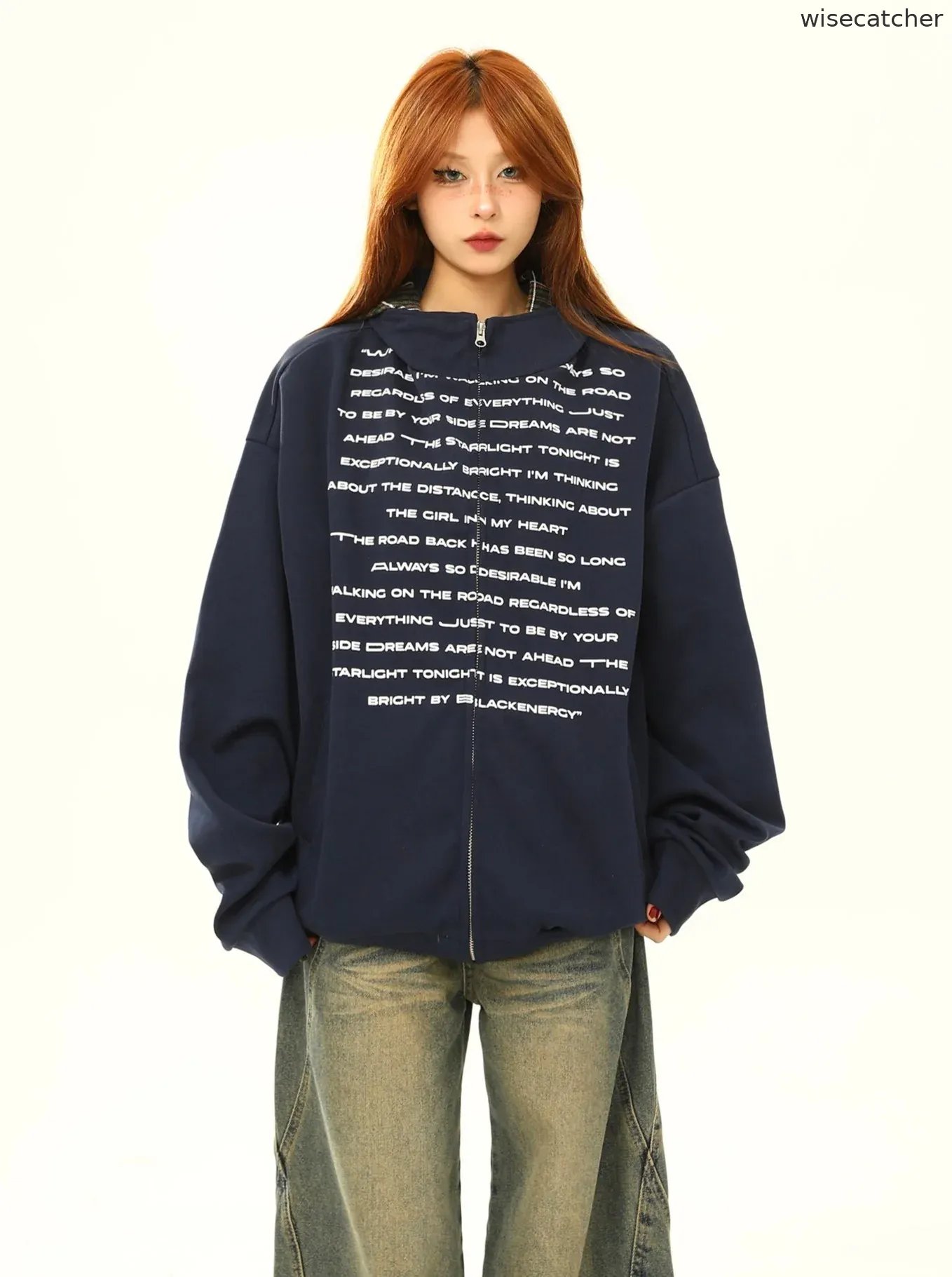 American retro zipper hat stitching coat - jugjet