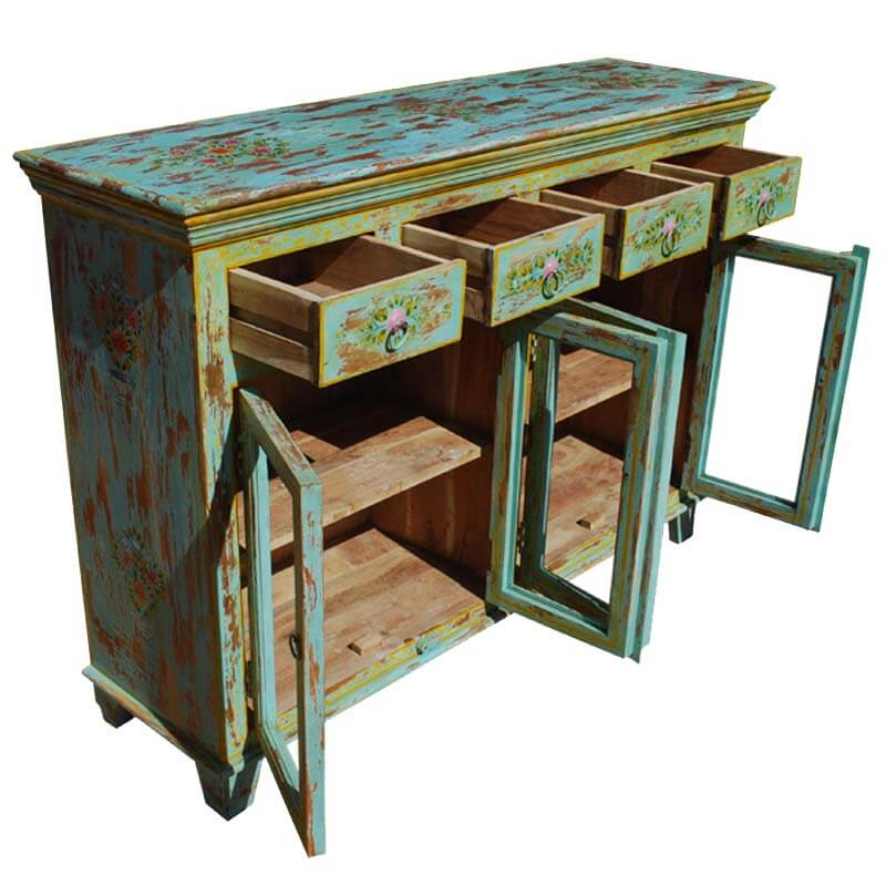 Oklahoma Farmhouse Distressed Solid Wood 4 Drawer Rustic Sideboard
