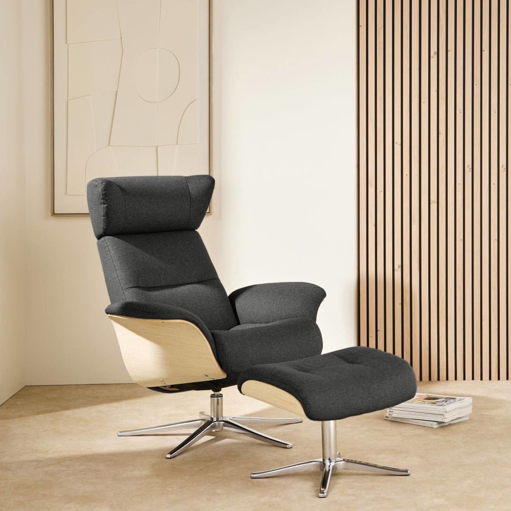 Elio ekornes - Fauteuil relax avec repose-pieds en tissu noir