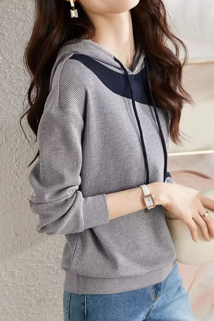 Fashionable casual color-block hoodie - gazingly