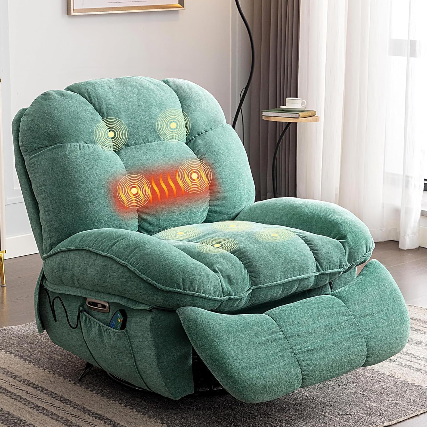 Electric, massage chair with charging and heating connection, TV chair, electrically adjustable living room, backrest and leg stool can be adjusted separately