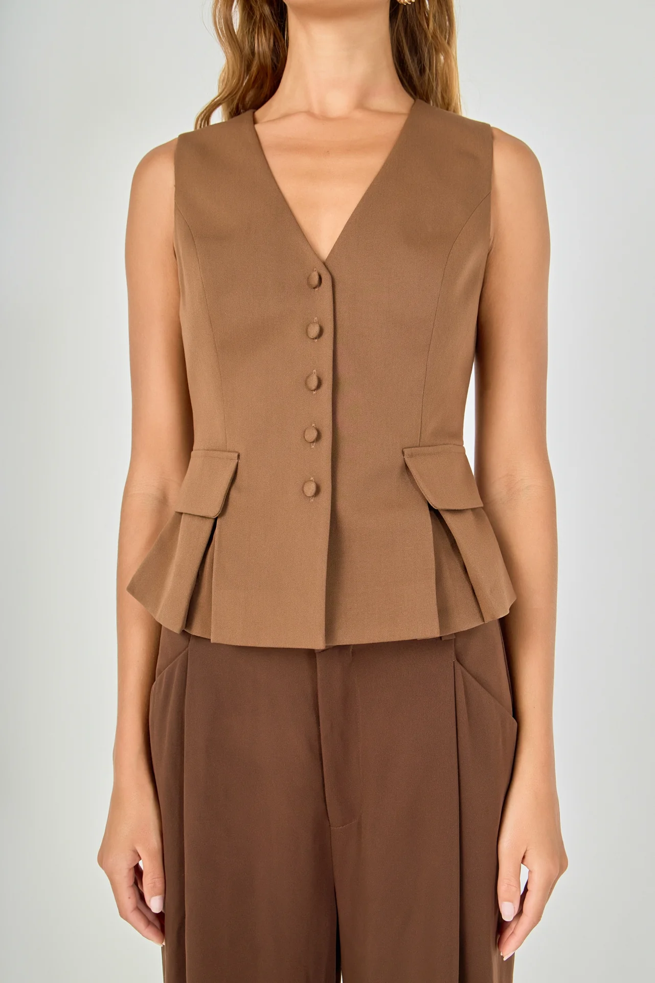 Button Detail Peplum Top - vipsense