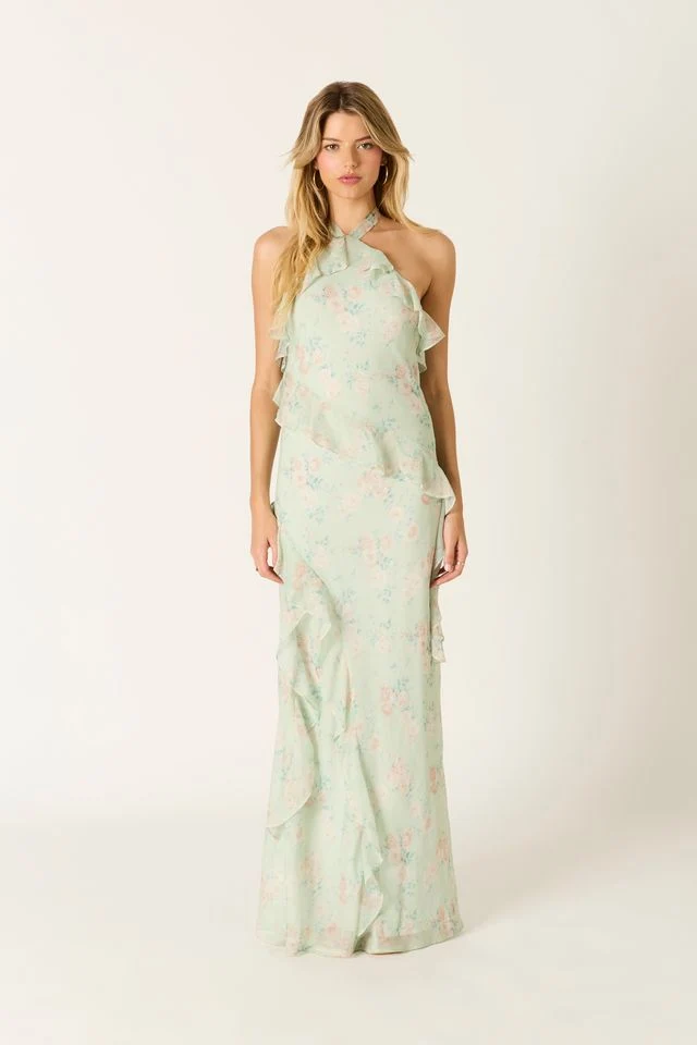 Floral Ruffle Maxi Dress - guttulla