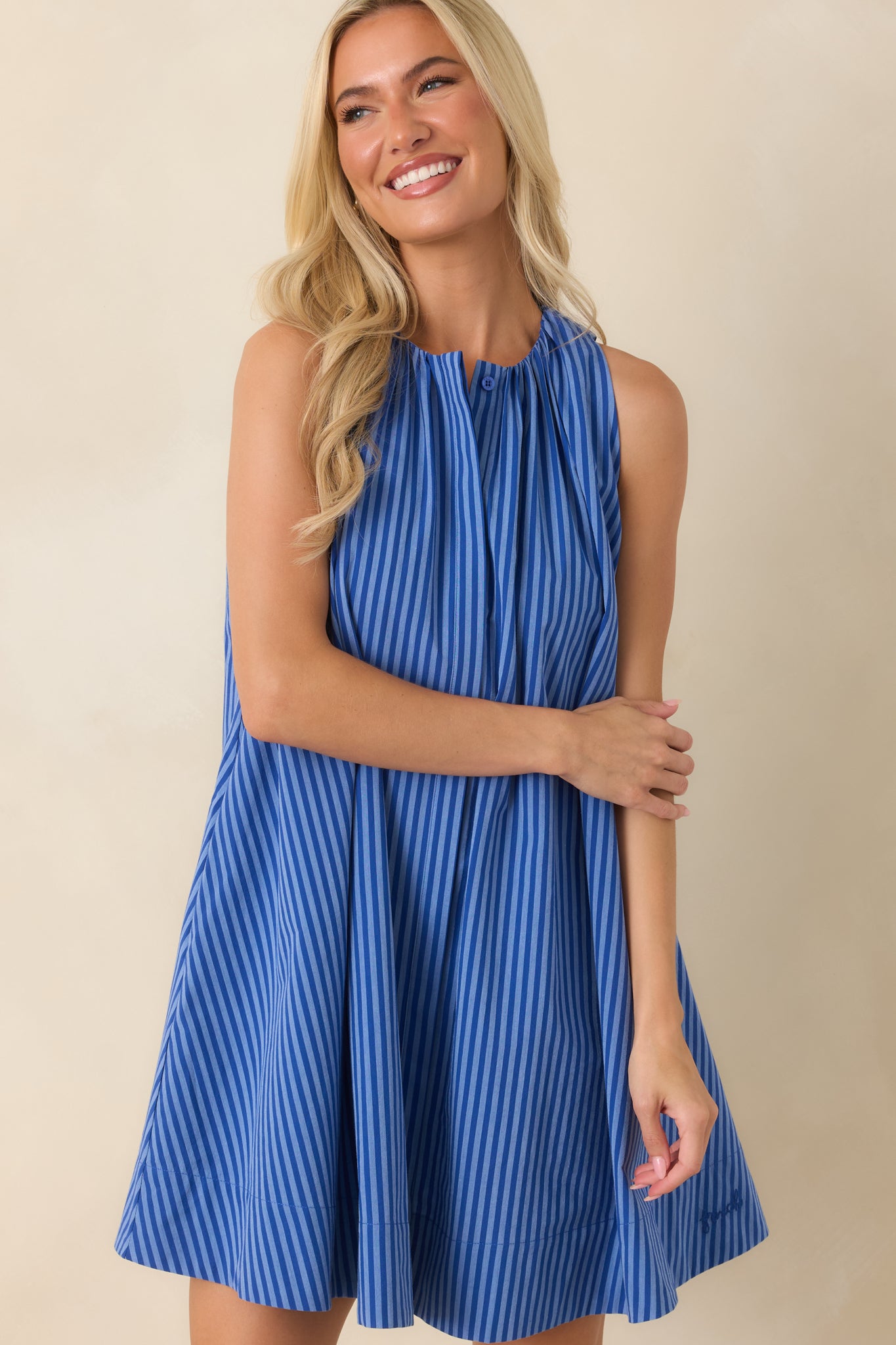 Blue Cotton Stripe Dress - gazingly