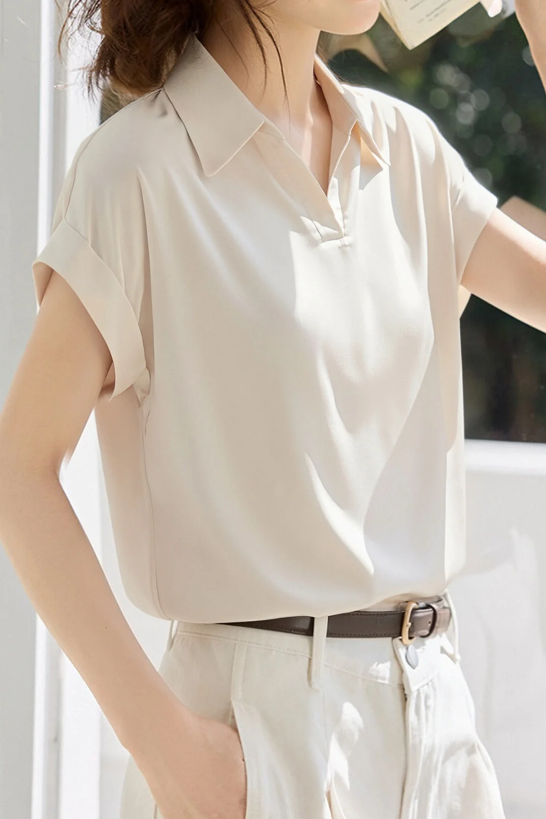Commute Satin Lapel Short Sleeve Shirt - gazingly
