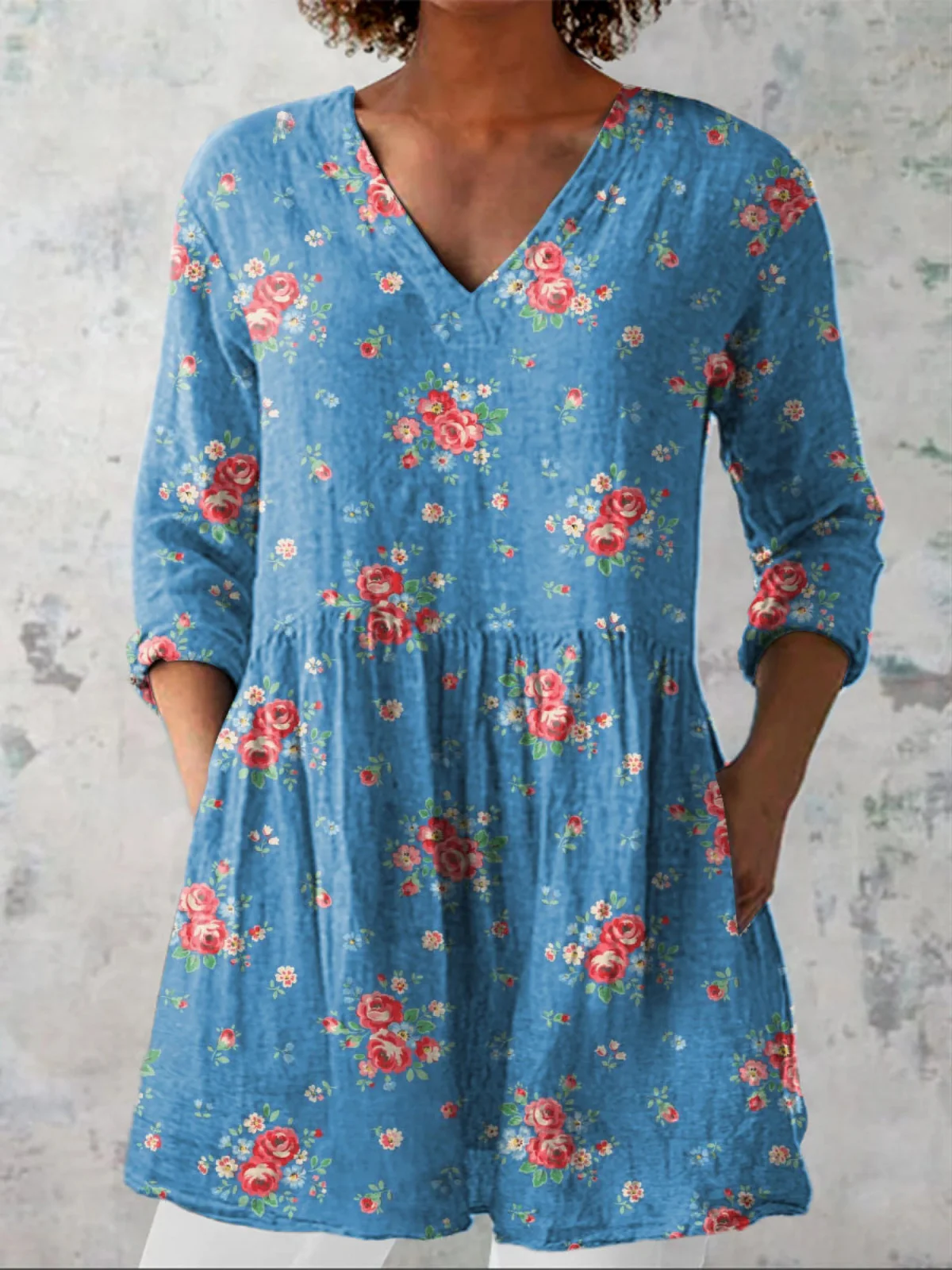 Melanie  Long Blouse with V-Neck