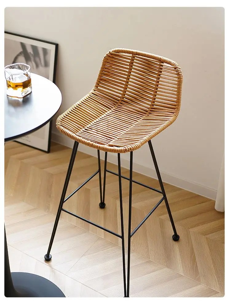 Scandinavian Rattan High Chair Bar Stool
