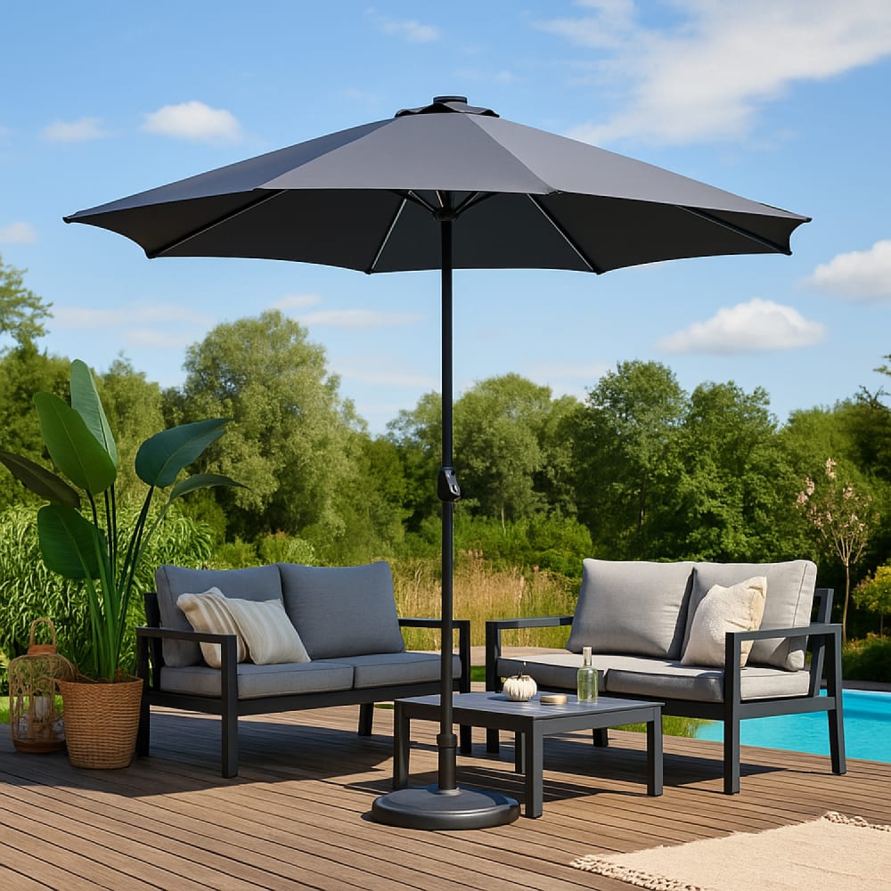 Manarola - Parasol  gris  rond 2,92 x 2,92 m led
