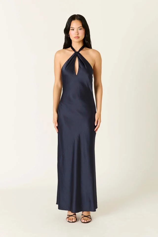 Satin Keyhole Maxi Dress - guttulla