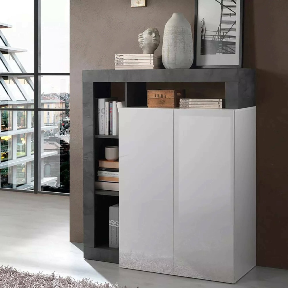 Smeraldo - Buffet en bois laqué blanc 108x42x127h cm