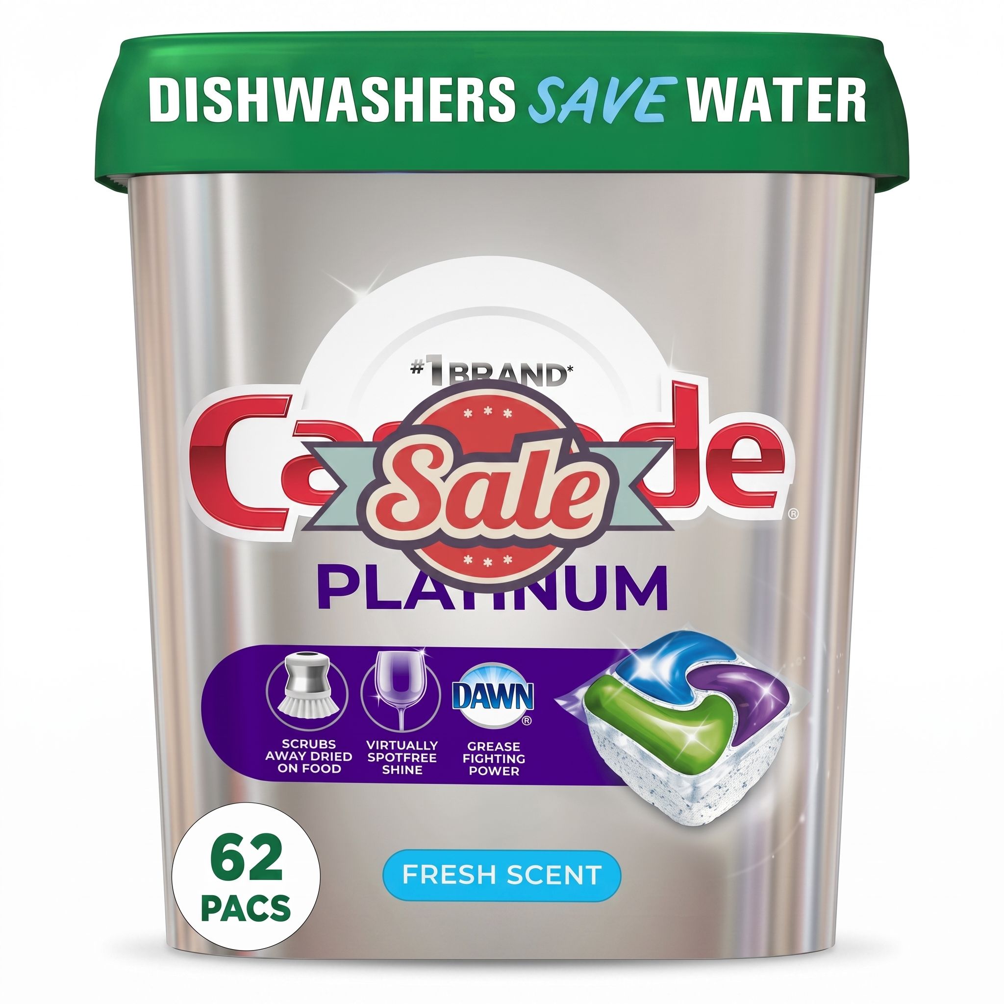 Platinum Dishwasher Pods, Dishwasher Detergent, Dishwasher Pod, Dishwasher Soap Pods, Actionpacs with Dishwasher Cleaner and Deodorizer Action, Fresh, 62 Count of Dish Detegent Pods