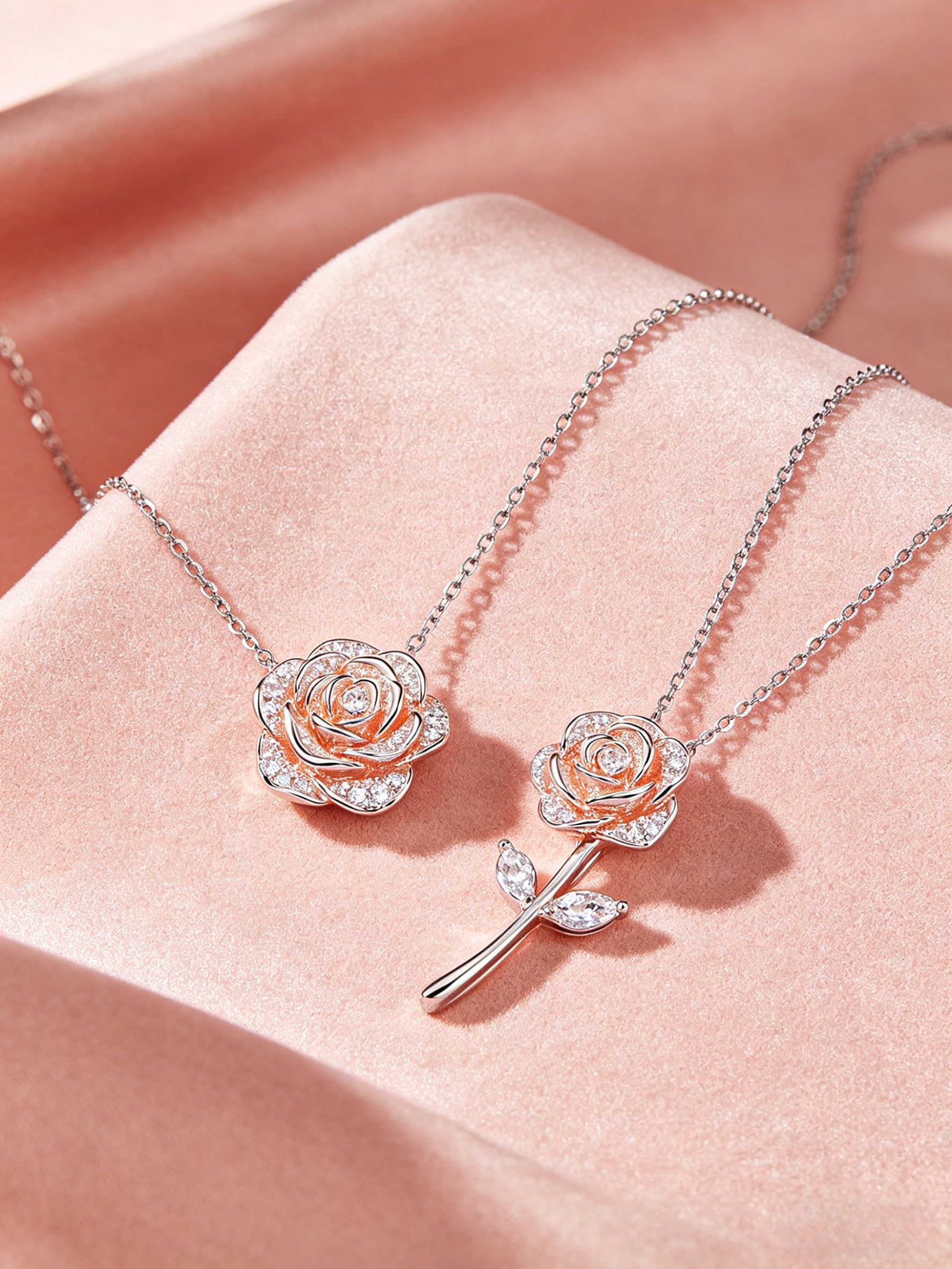 Two-Pack Rose Rhinestones Necklace Set