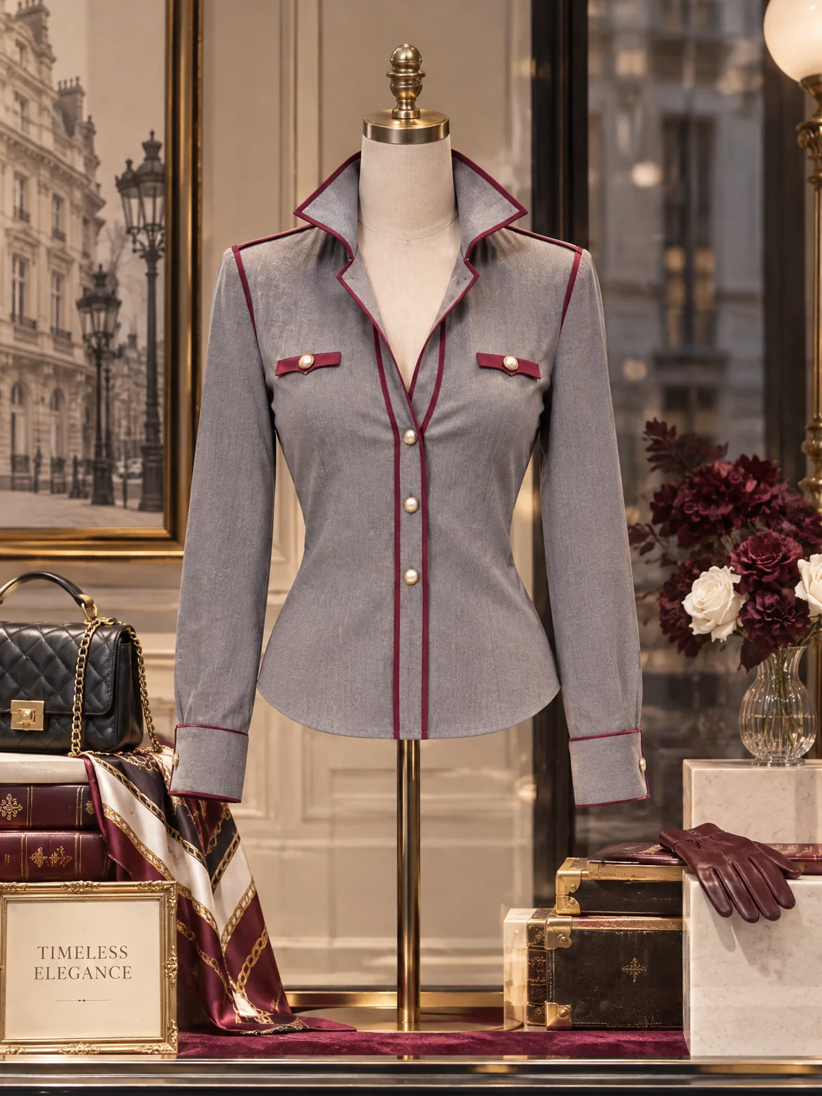 Contrast Piping Military Gold Button Blouse - jugjet