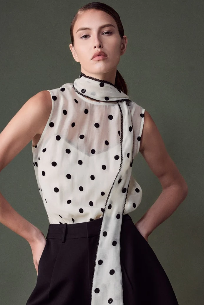 Polka Dot Bow Tie Sleeveless Top - vipsense