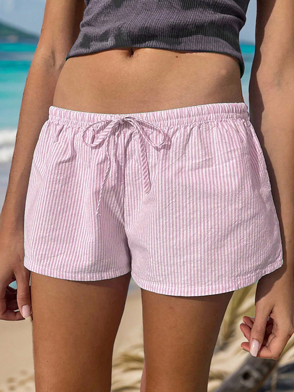 Drawstring Striped Loose Wide Leg Shorts Bottoms