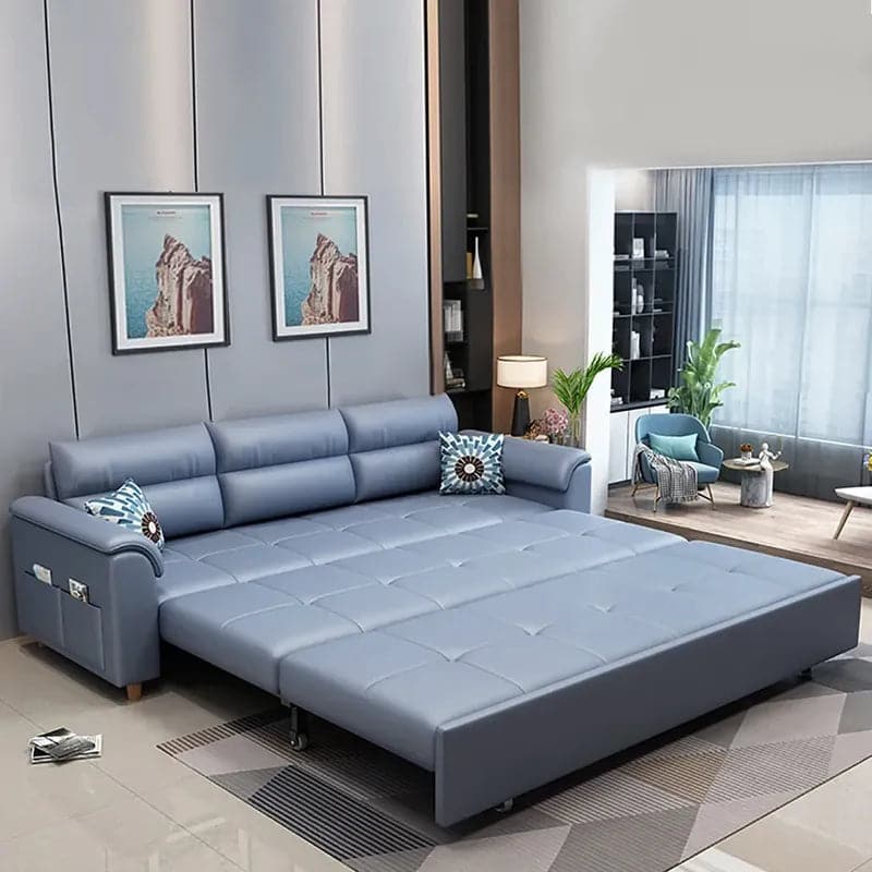 74′′ Blue Full Sleeper Convertible Sofa with Storage & Pockets Sofa Bed