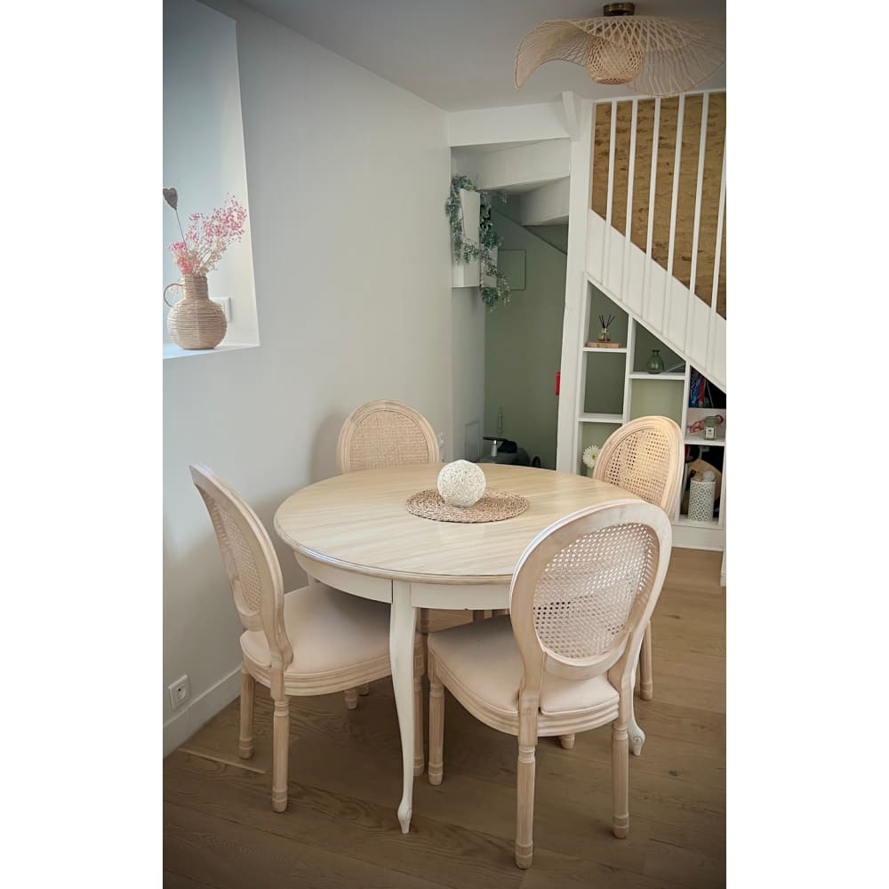 Lot de 2 chaises de salle à manger en bois et tissu beige