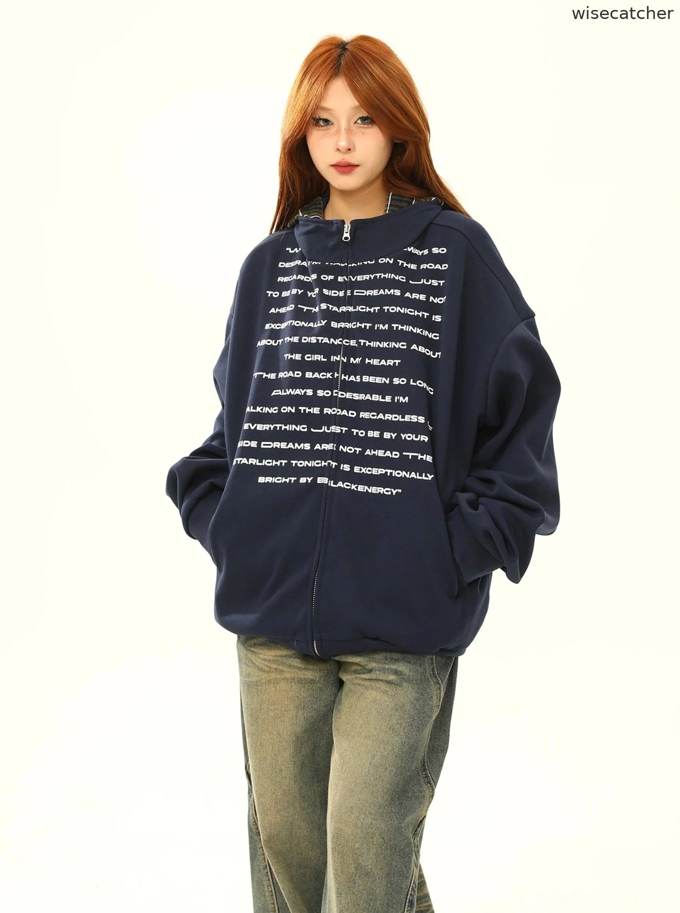 American retro zipper hat stitching coat - jugjet