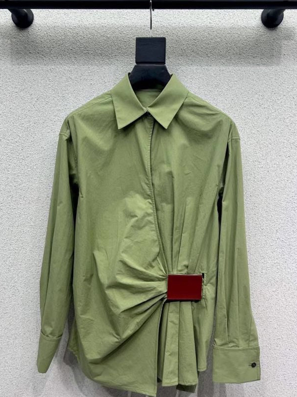 Buttoned Pleated Solid Color Long Sleeves Loose Lapel Blouses&Shirts Tops