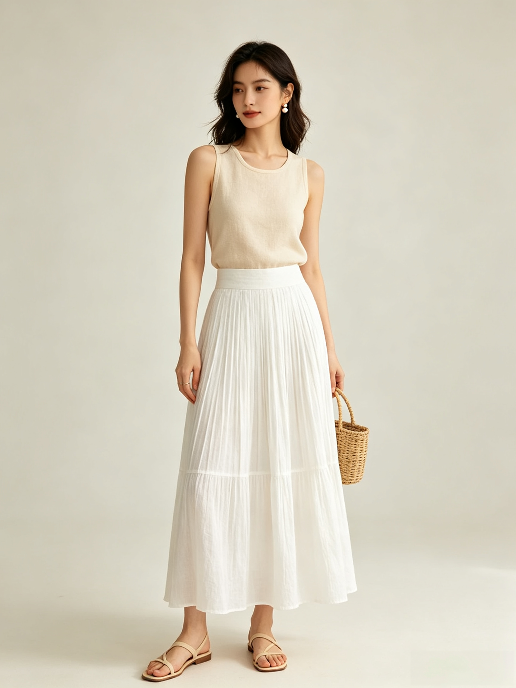 Linen Pleated Maxi Skirt