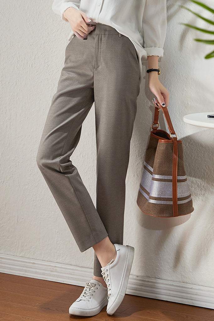 Office Style 3/4 Length Straight Pants - gazingly