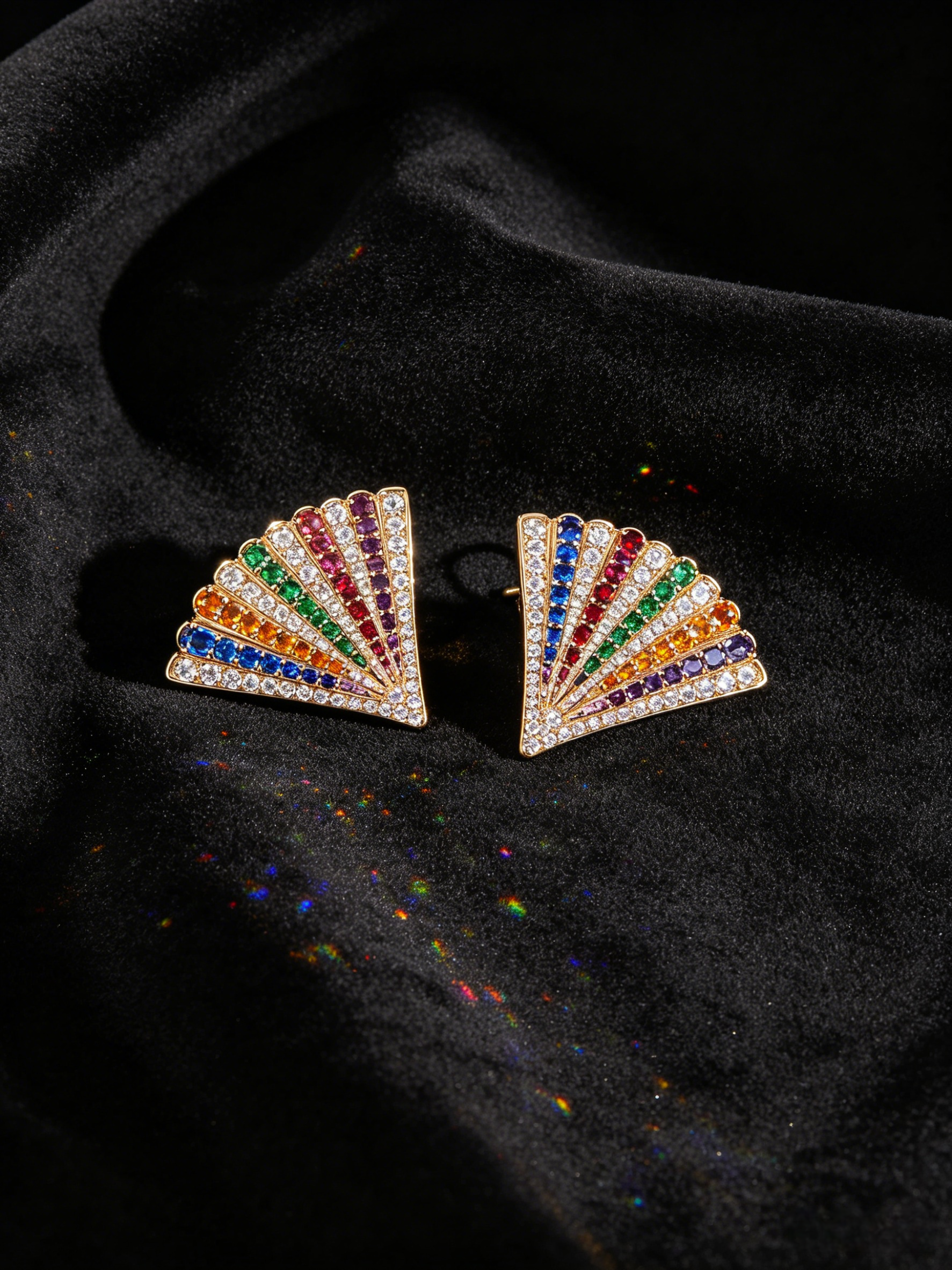 Multicolor Pave Fan Earrings