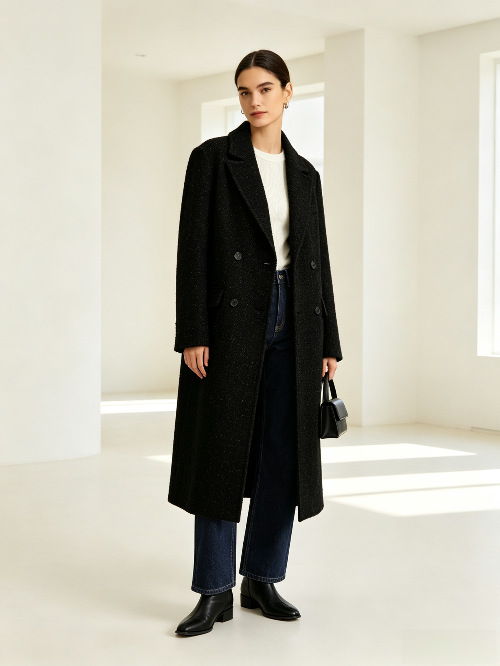 Wool-Blend Tweed Long Coat