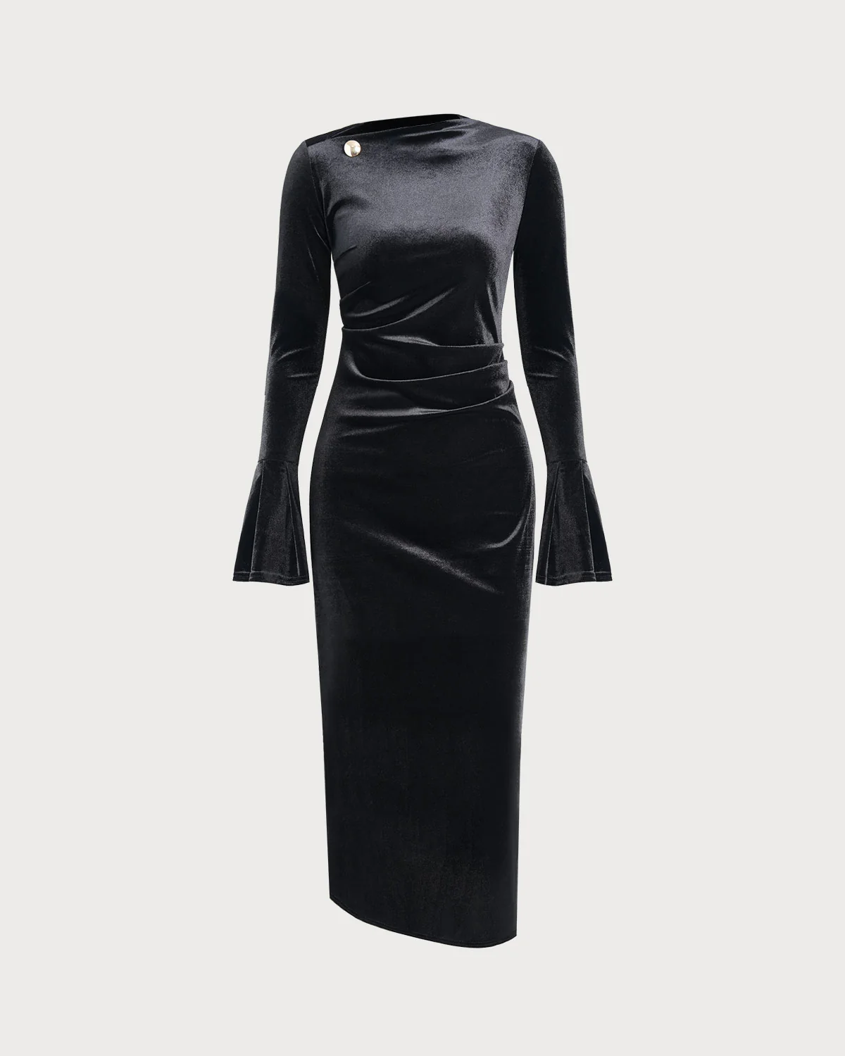 Black Velour Asymmetrical Maxi Dress
