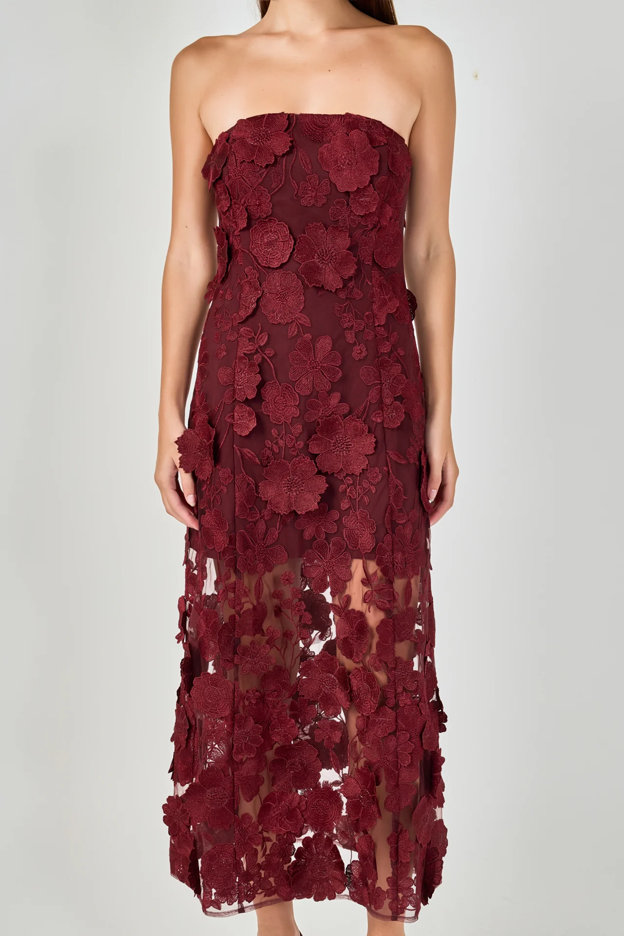 Strapless Floral Embroidered Maxi Dress - vipsense