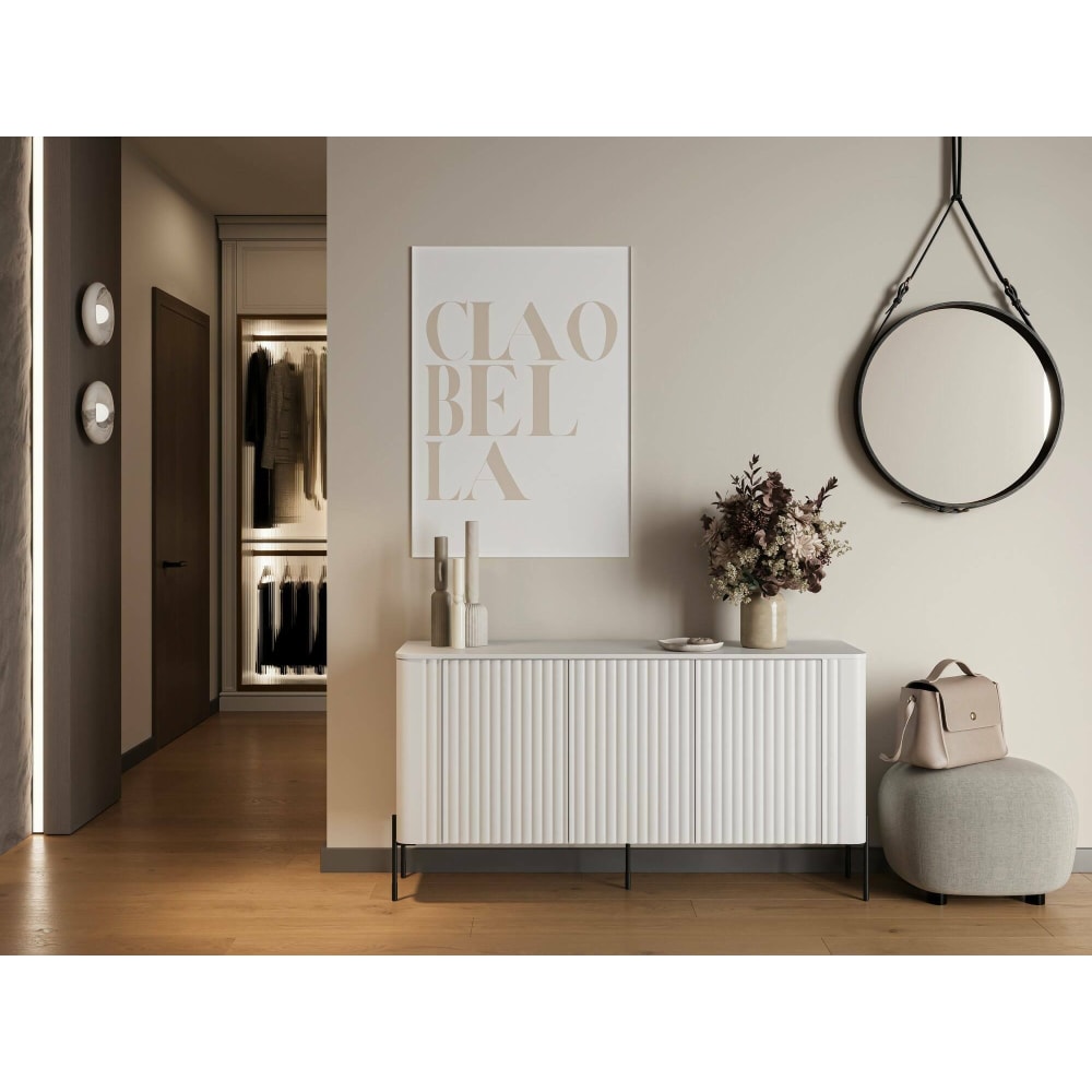 Buffet en bois mélaminé blanc 150x40x80h cm