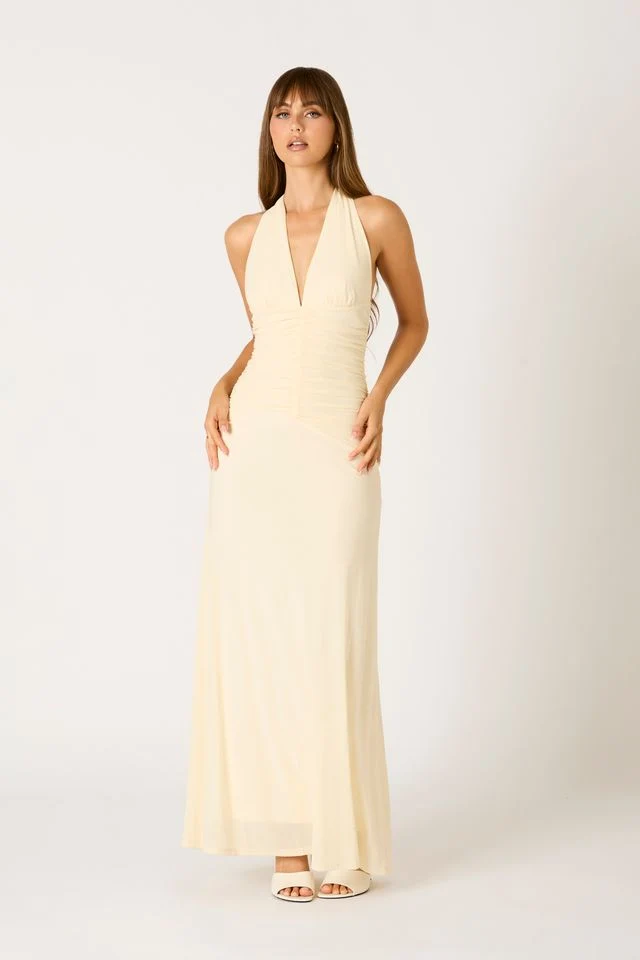 Ruched Halter Maxi Dress - guttulla