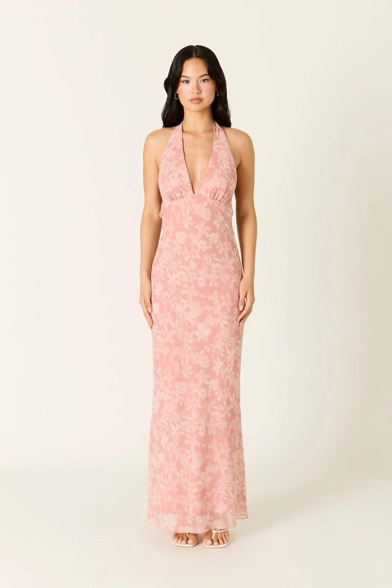 Floral Halter Maxi Dress - guttulla
