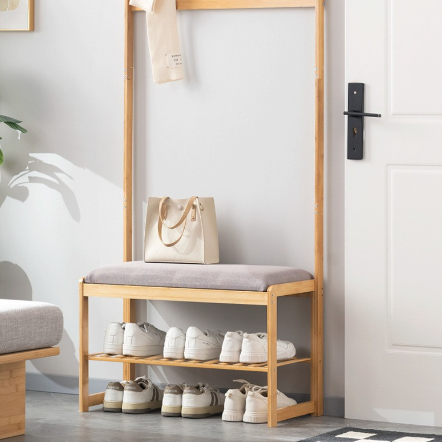 Bamboo Shoe Rack Storage Bench