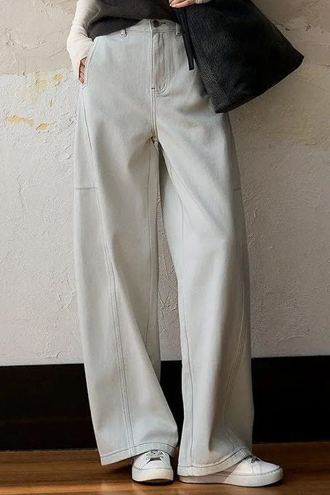 Fashionable casual high-waisted wide-leg jeans - gazingly