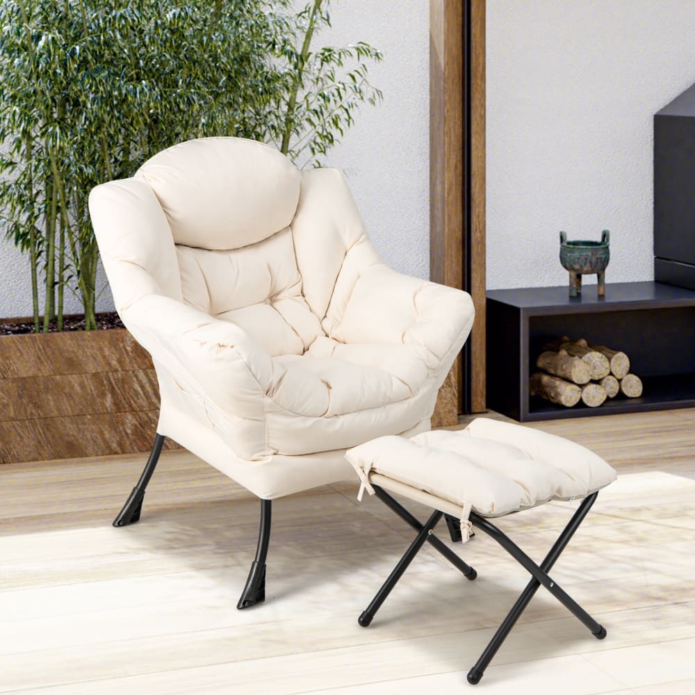 Fauteuil salon avec repose-pieds ottoman pliant beige