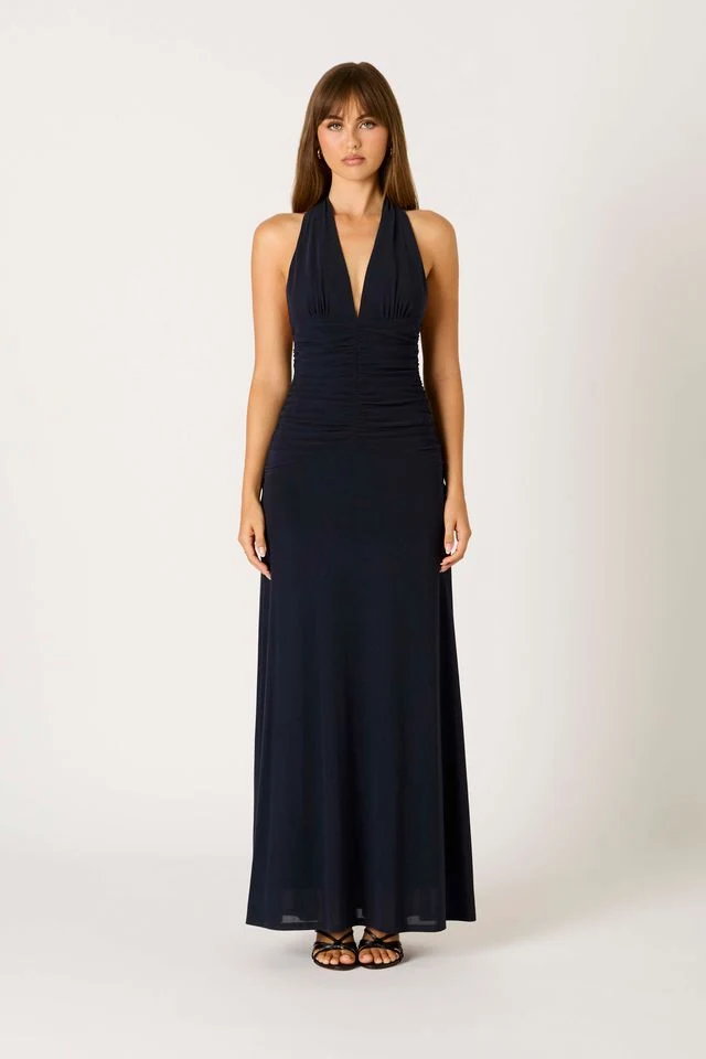 Ruched Halter Maxi Dress - guttulla