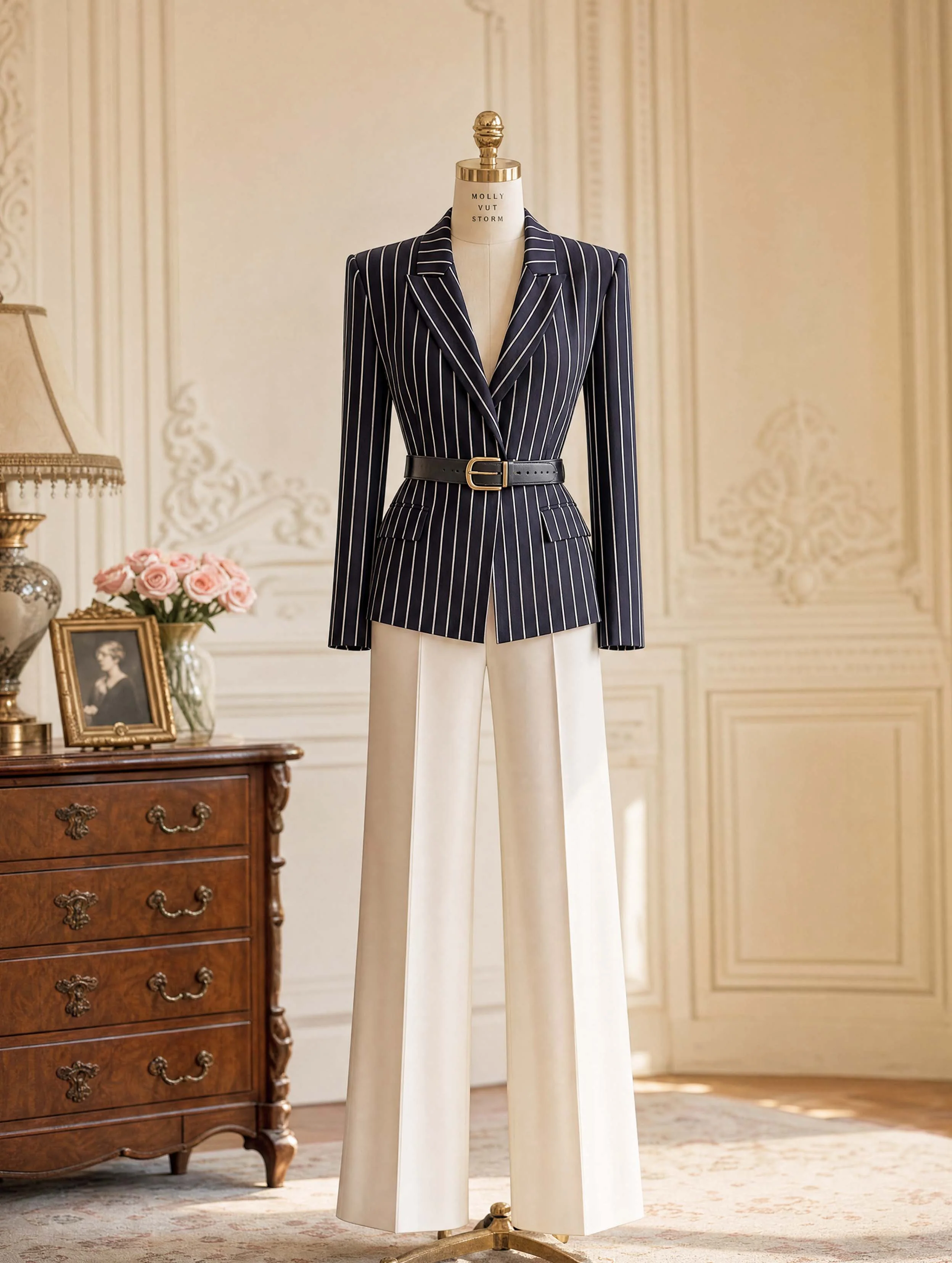 Striped Belted Blazer Jacket - jugjet