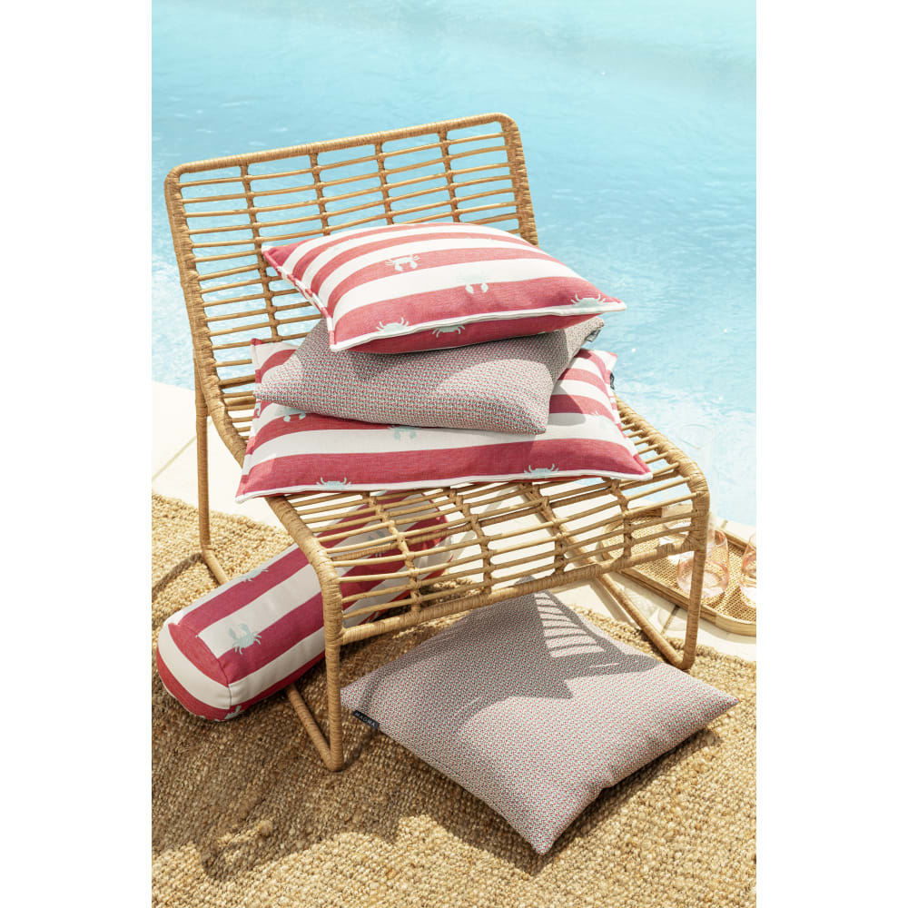 Crab - Housse de coussin rayée d'extérieur rose crabe jacquard 45x45cm