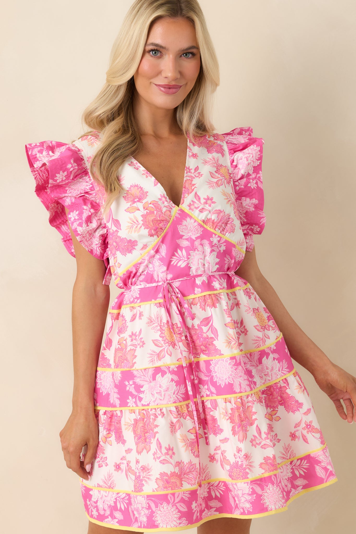 Sunshine & Sweet Whispers Pink Floral Cotton Mini Dress - gazingly