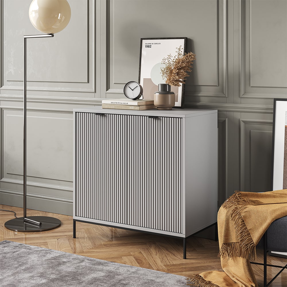 Commode avec tiroirs avec 2 portes gris 42x81.2cm