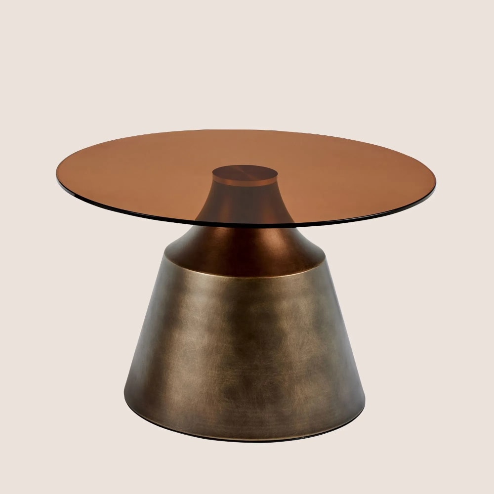 Shade - Table basse ronde en métal et verre fumé d70