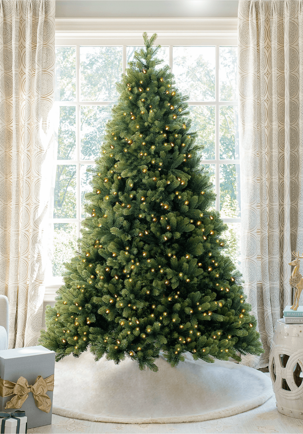 6.5' Royal Fir Quick-Shape Artificial Christmas Tree with 850 Warm White & Multi-Color LED Lights