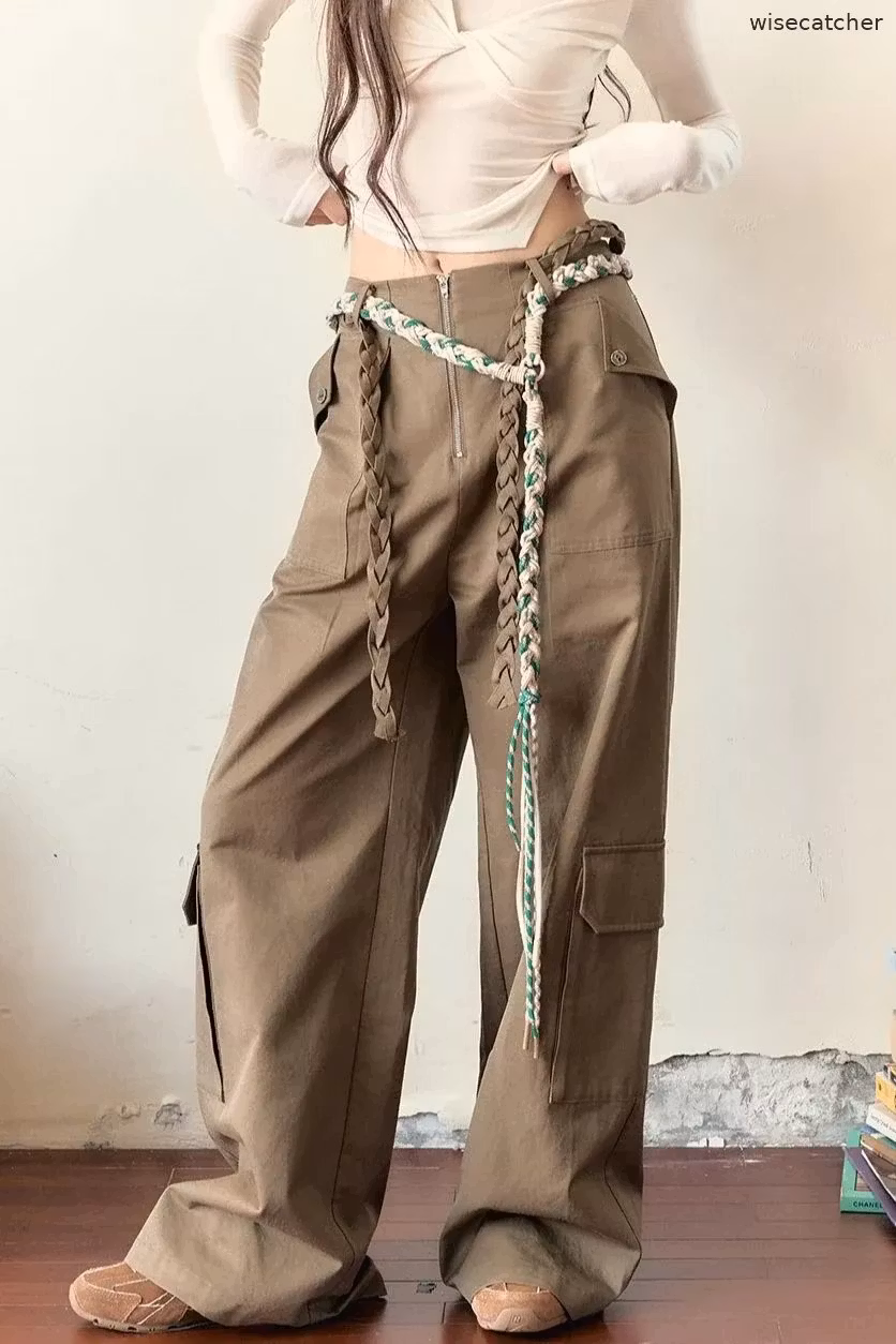 Large Pockets Slim Straight-Leg Pants - jugjet